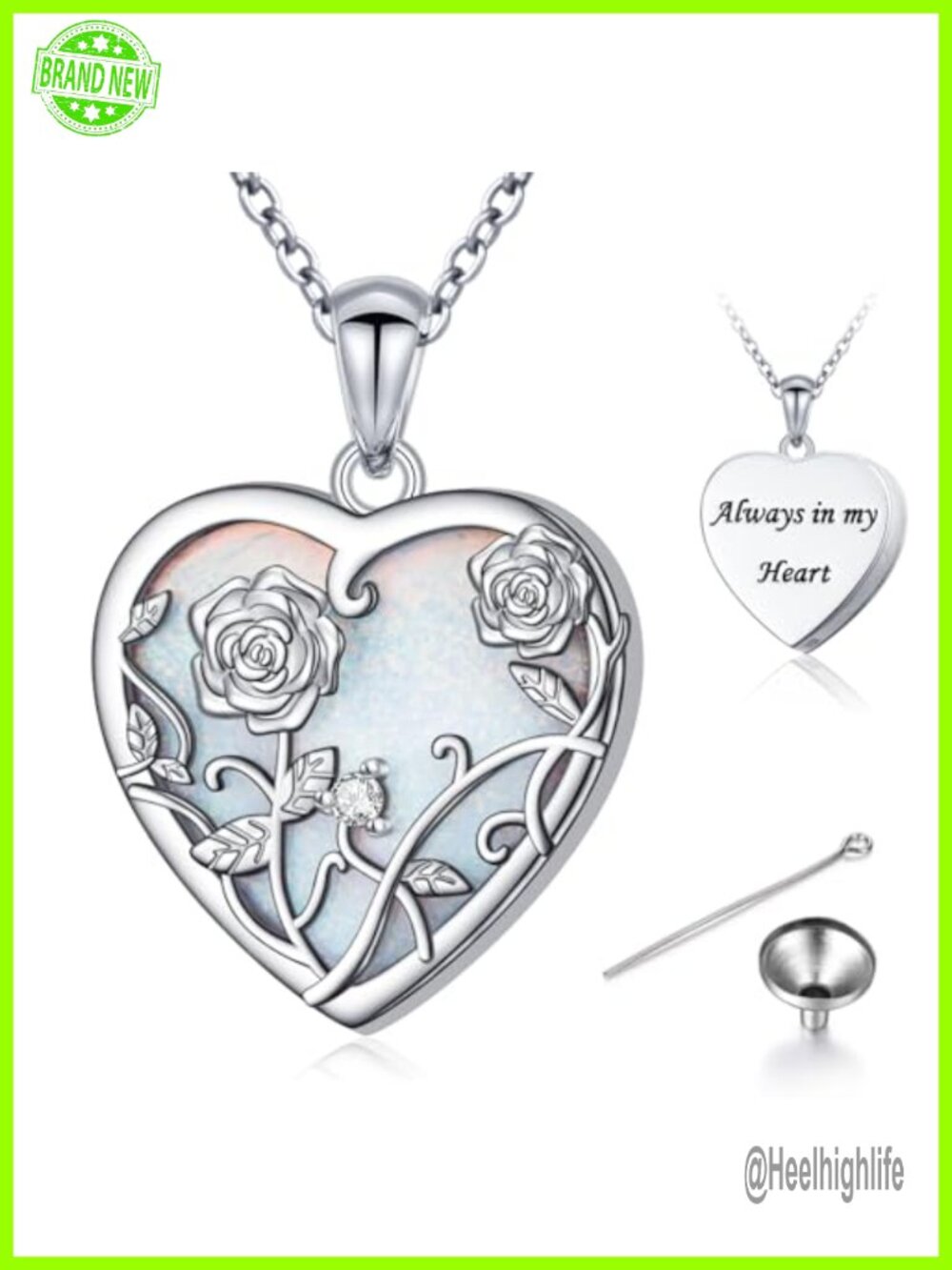 Sterling Silver Filigree Urn Necklace for Ashes Heart Keepsake Memorial Jewelry